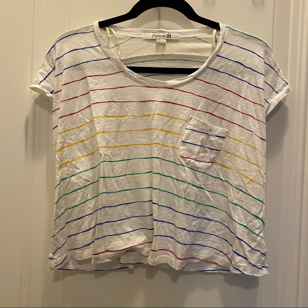 Forever 21 Colorful Striped Cropped Tee